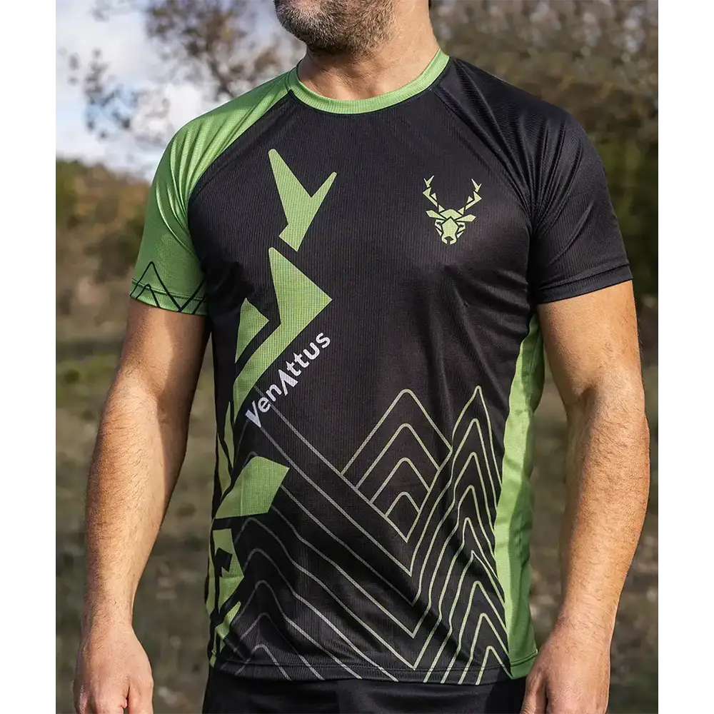 Camiseta técnica Pro JANO de Running - Negro-Verde Unisex